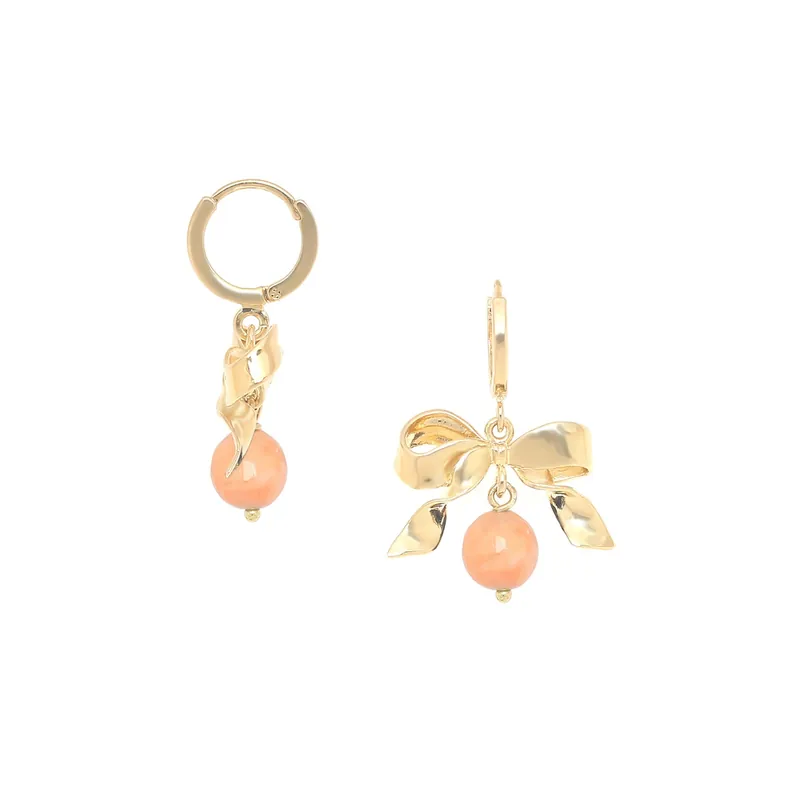 Solde Boucles d'oreilles mini créoles noeud doré à l'or fin perle "pêche" - Tendance Perles - Suzy