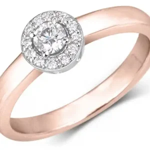 Prix Cassé Bague Zita halo de diamants anneau large en or rose et blanc 14k pour femme