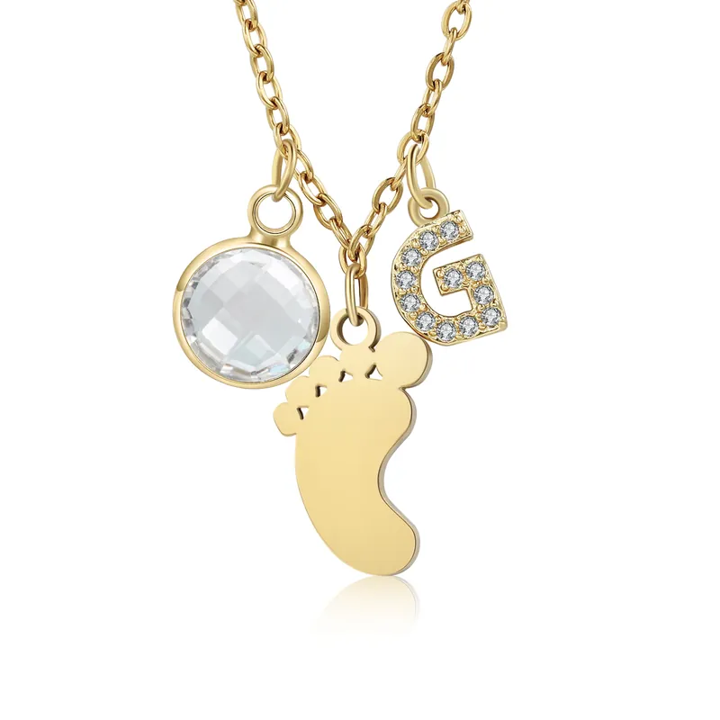 Tendance Collier Enfants Bébé Collier Lettre avec Pieds de Bébé 1 Pierre de Naissance et Lettre pour Fille Filleule|Jessemade