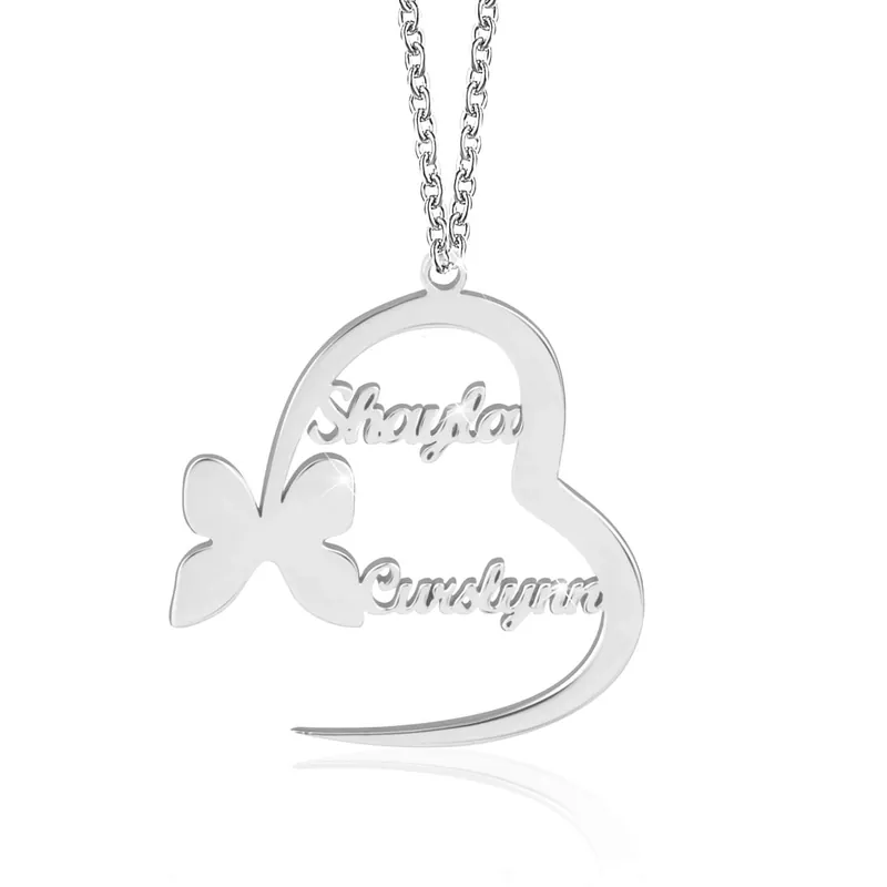 Collier Coeur et Papillon 2 Prénoms Personnalisés|Jessemade Commande En Gros