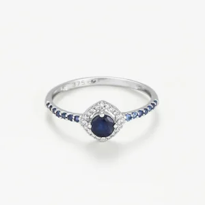 Produit De Marque Bague Or Blanc 375/1000 "Nef" Diamant 0,06/20 Saphir 0,45/15