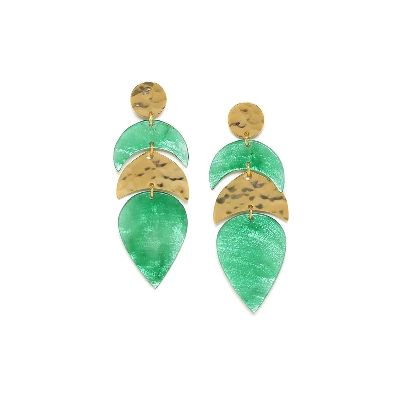 Promotion Boucles d'oreilles poussoir 3 éléments vertes - Lumiere Et Nacre - Doli
