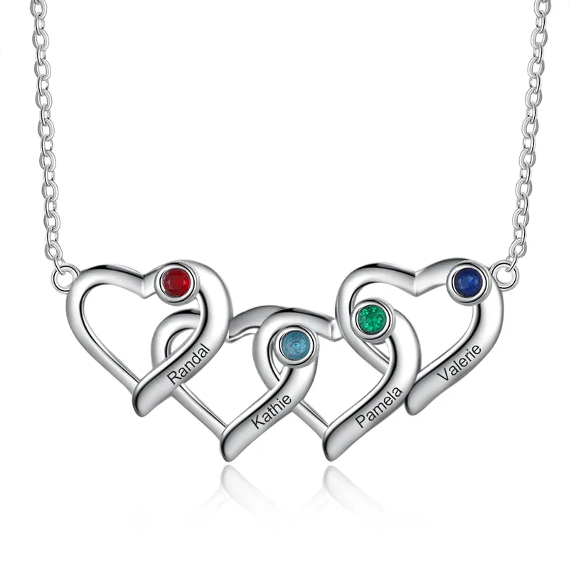 Collier Coeur 4 Prénoms Personnalisés Pendentif avec 4 Pierre de Naissance|Jessemade En Vogue
