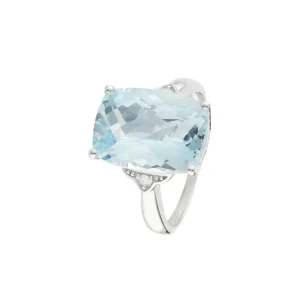 Retour Gratuit Bague Or Blanc 375/1000 "Blue Hilll" Diamant 0,03/2 Topaze Bleue 9,75/1