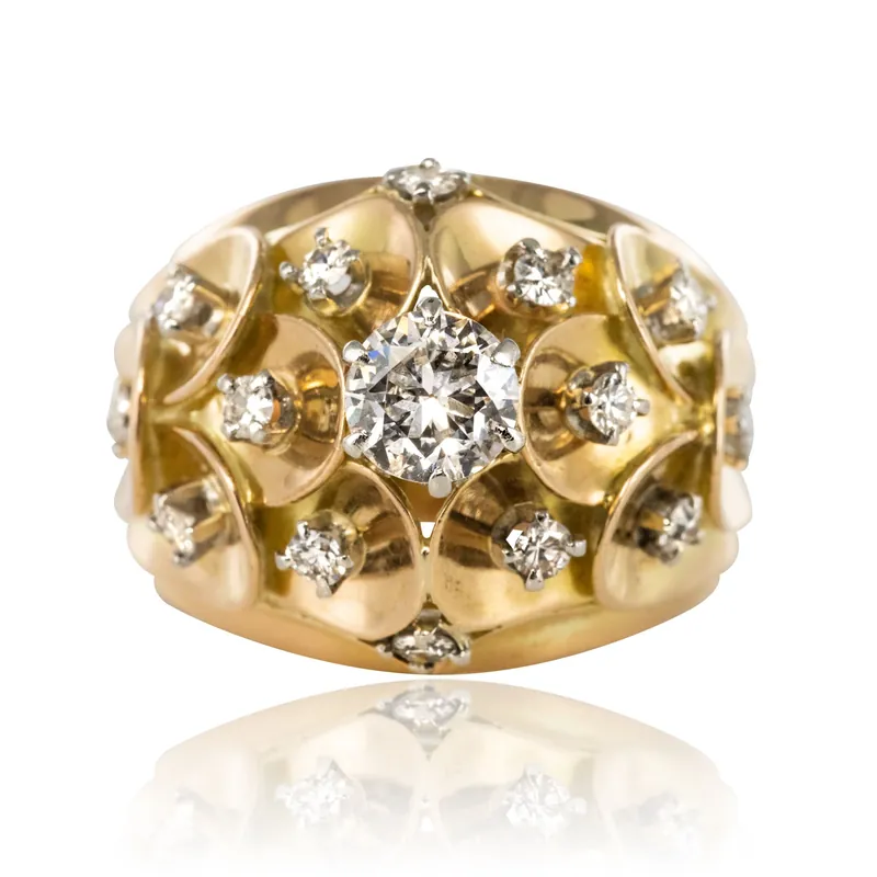 Seulement Aujourd’hui Bague ancienne dôme d'écailles et de diamants