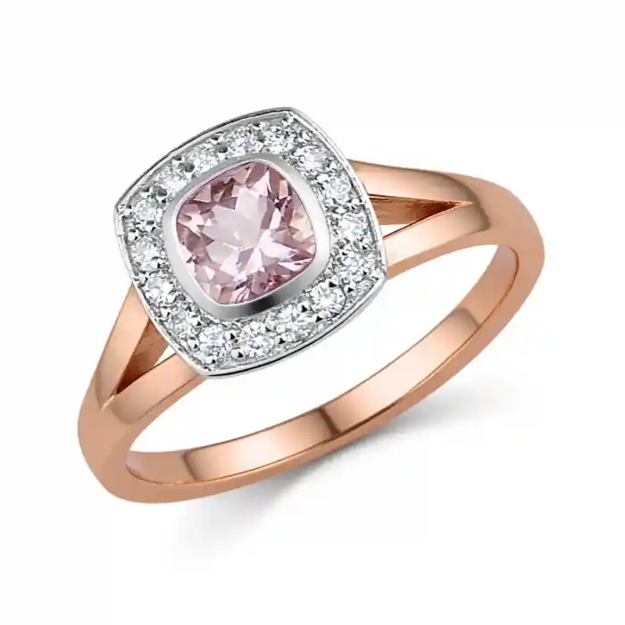 Produit De Marque Bague Eleonore morganite et diamants pour dame or rose et blanc 14k