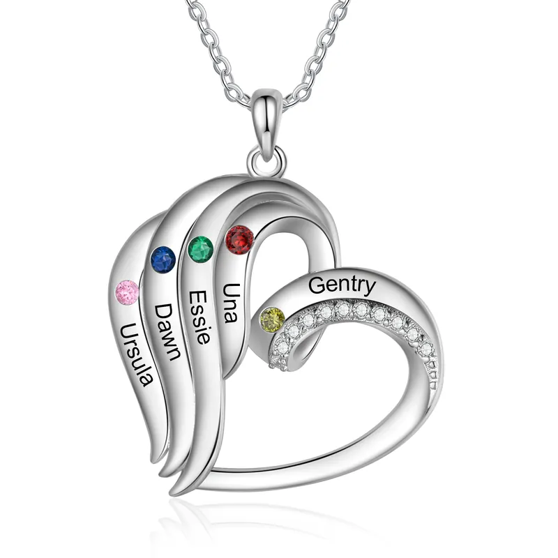 Collier Coeur 5 Prénoms Collier Personnalisé avec Pierre de naissance pour Femme|Jessemade Seulement Aujourd’hui