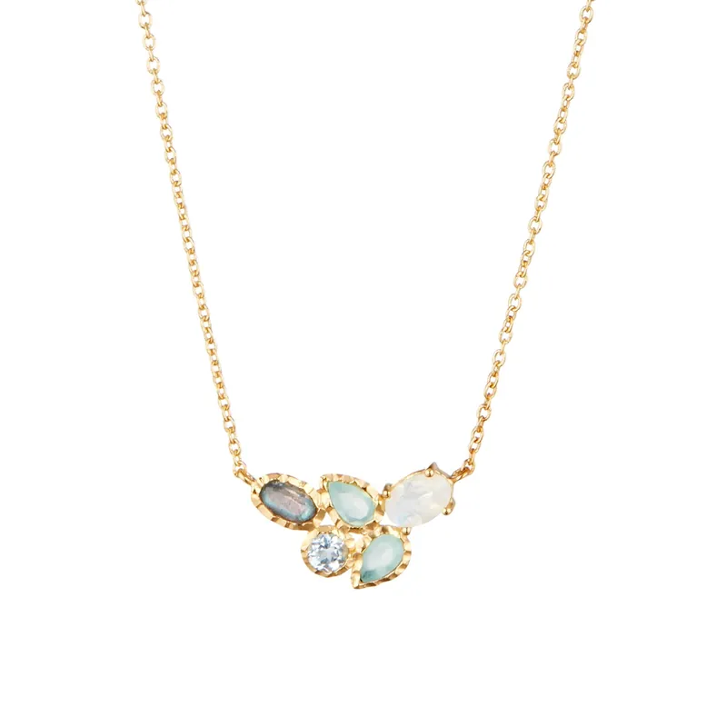 Retour Gratuit Collier Haloe Labradorite, Topaze, Aqua Calci,Améthyst, Pierre de lune Laiton doré