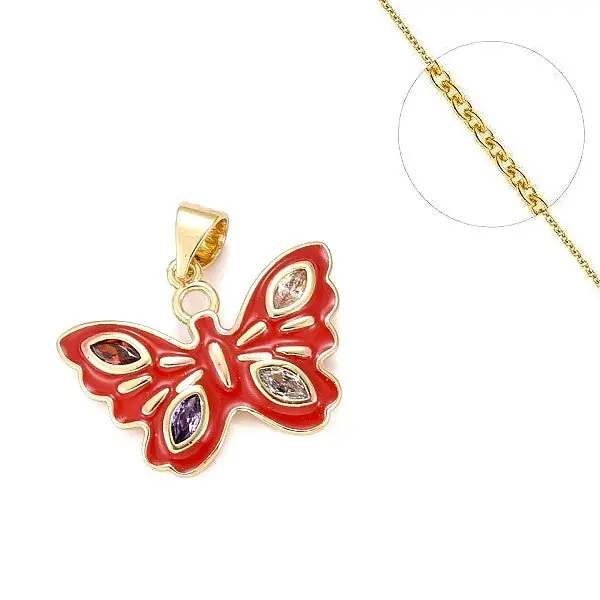 Collier chaine et pendentif papillon rouge Garantie Incluse