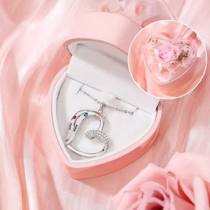 Expédié Aujourd’hui Collier Coeur 2 Prénoms Personnalisés avec Pierre de naissance pour Femmes|Jessemade