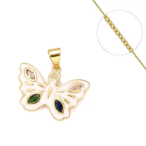 Collier chaine et pendentif papillon blanc Top Vente