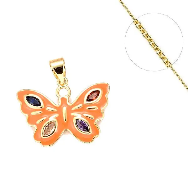 Collier chaine et pendentif papillon orange Top Qualité