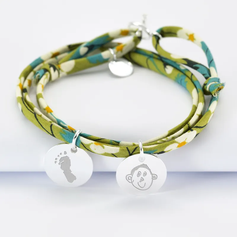 Prix Réduit Bracelet 3 tours Liberty personnalisé 2 médailles gravées argent 15 mm