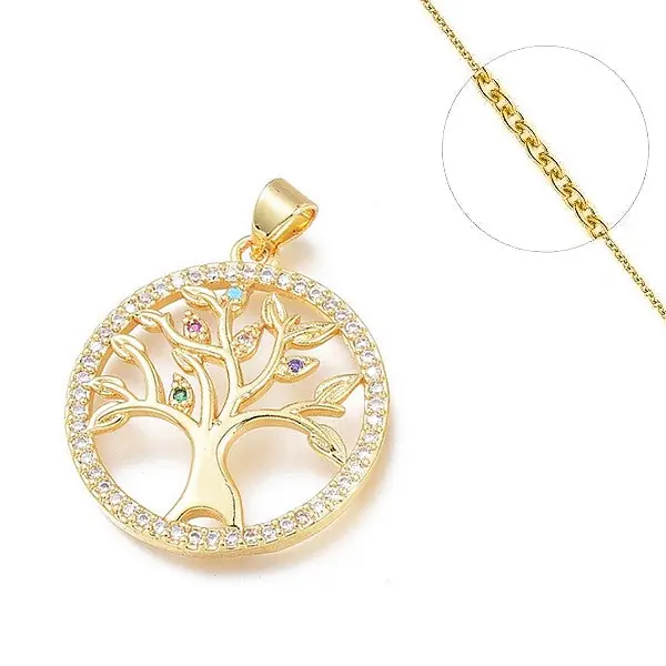Collier chaine et pendentif zircon cubique couleur arbre de vie Vente Flash