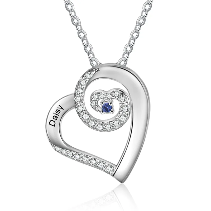 Livraison Mondiale Collier Coeur en Spirale Collier Personnalisé avec 1 Prénom et pierre de naissance pour Femme | Jessemade