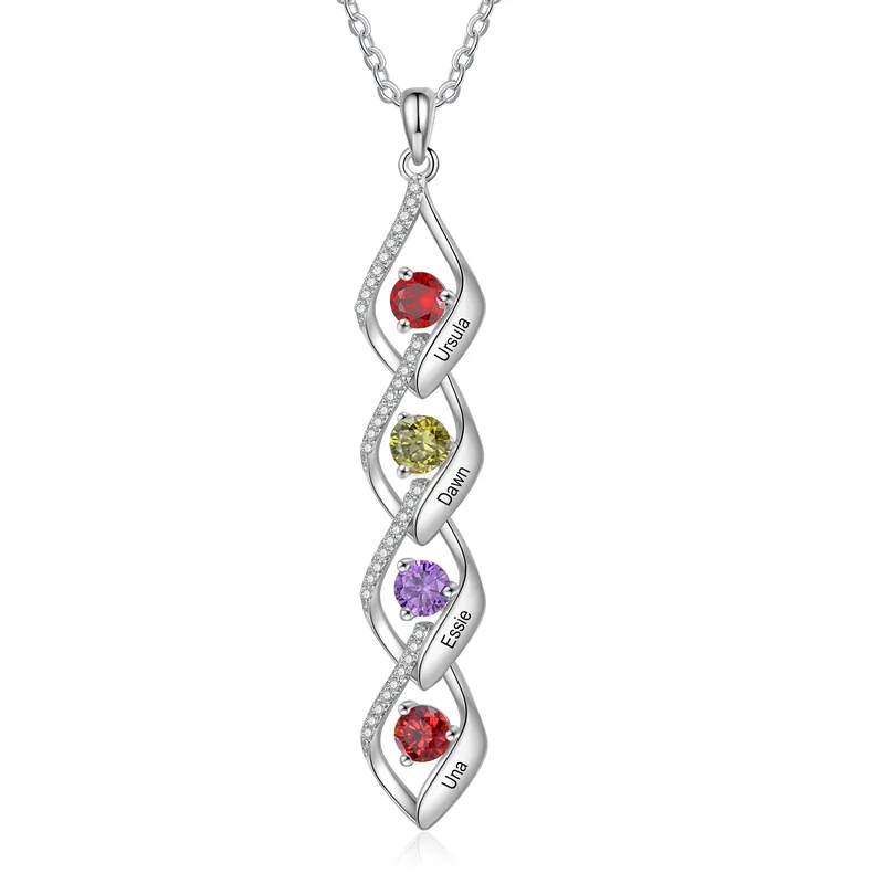 Collier Pendentif infini Collier Personnalisé avec 4 Prénoms et Pierre de naissance pour Femme|Jessemade Nouvel Arrivage
