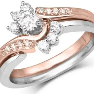 Set d'alliances Fiorella pétales de diamants or blanc et rose 14k pour femme Dernier Modèle