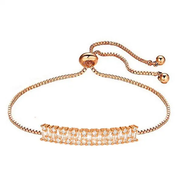Bracelet souple femme couleur or rose forme rectangle pierres serties Offre Du Jour