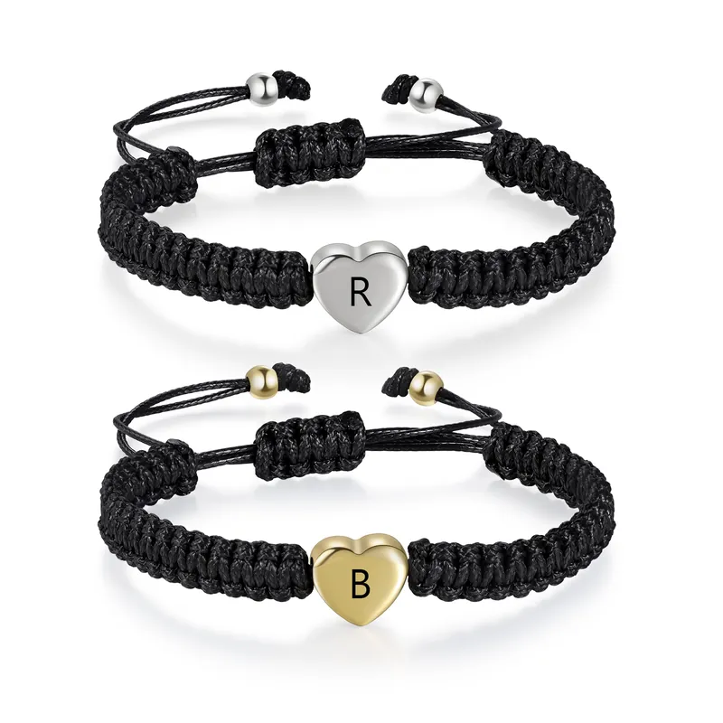 Petit Prix 2PCS Bracelet Initiale Perle Coeur 2 Lettres Personnalisées pour Couple|Jessemade