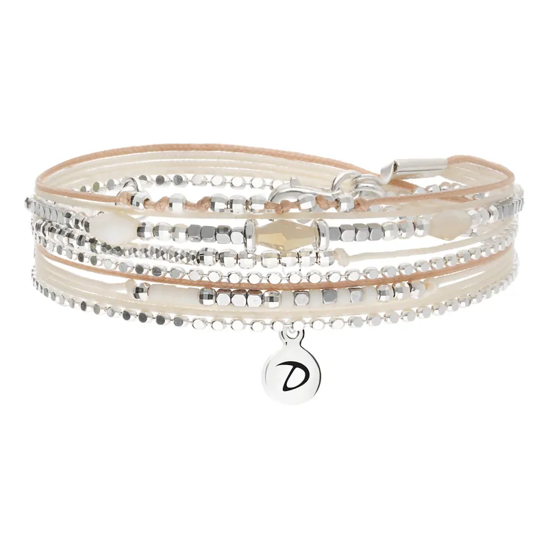 Bracelet 2 Tours Argent 925 Beige Écru Le Tube Garantie Incluse