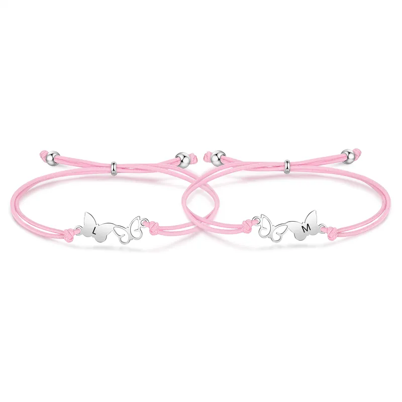 2PCS Bracelet Initiale Papillons 2 Lettres Personnalisées Corde élastiques Cadeau Rentrée Scolaire Premier jour d’école|Jessemade Commander Vite