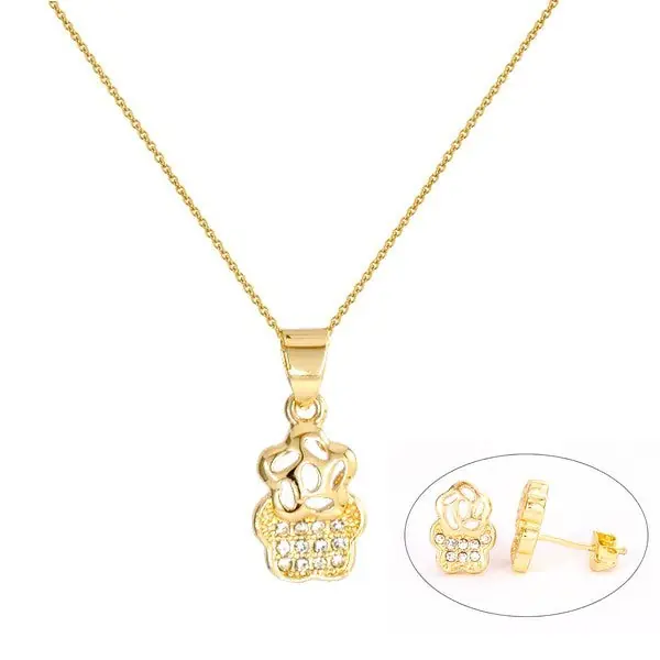 Exclusif Parure pour femme - Couleur or -pendentif + boucles d'oreilles serti de diamant CZ