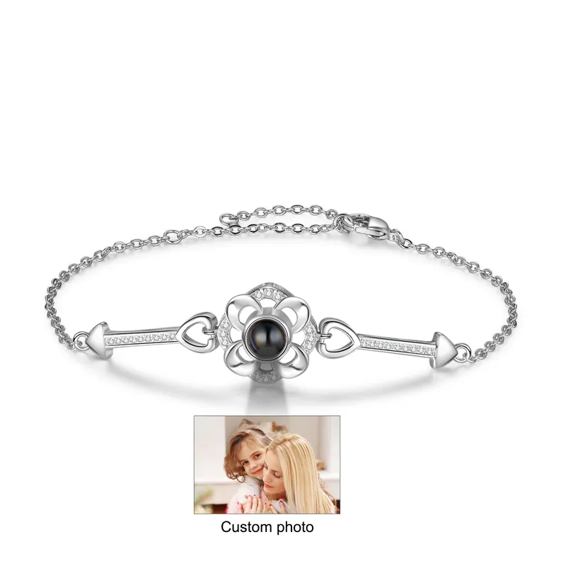 Bracelet Fleur Personnalisé avec Photo Bracelet Photo Projection Argent pour Femme|Jessemade Meilleur Prix