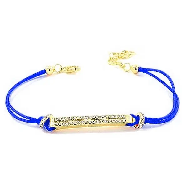 Top Vente Bracelet pour femme de couleur or, plaque à strass, cordon bleu