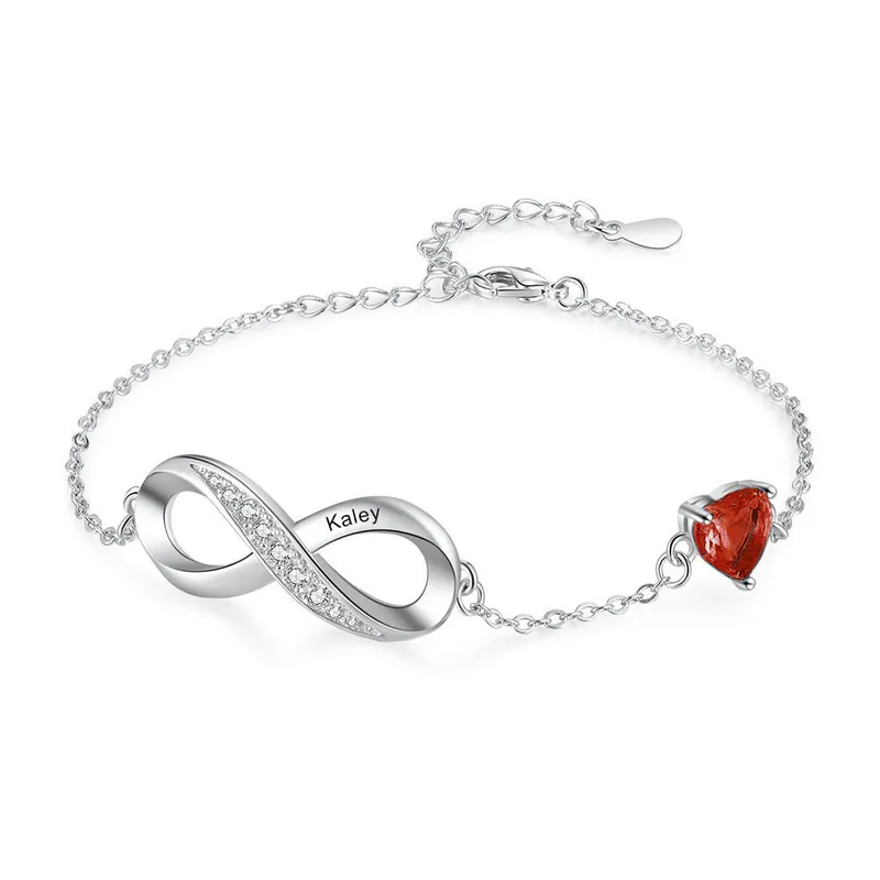 Livraison Gratuite Bracelet infini 1 Prénom Personnalisé Bracelet Pierre De Naissance à Breloque coeurs|Jessemade