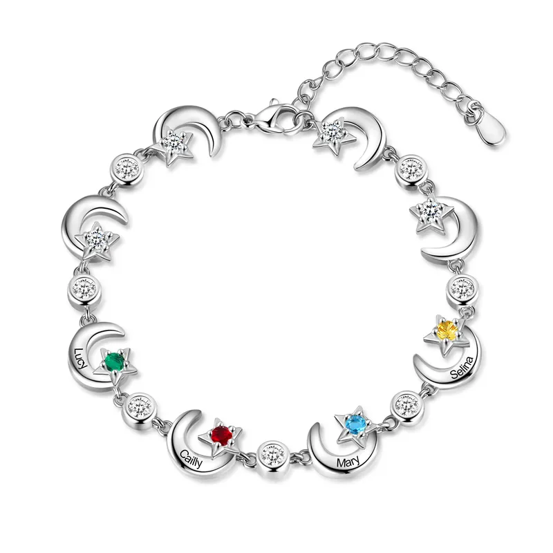Meilleure Qualité Bracelet Lune 4 Prénom Personnalisé Bracelet Pierre De Naissance|Jessemade