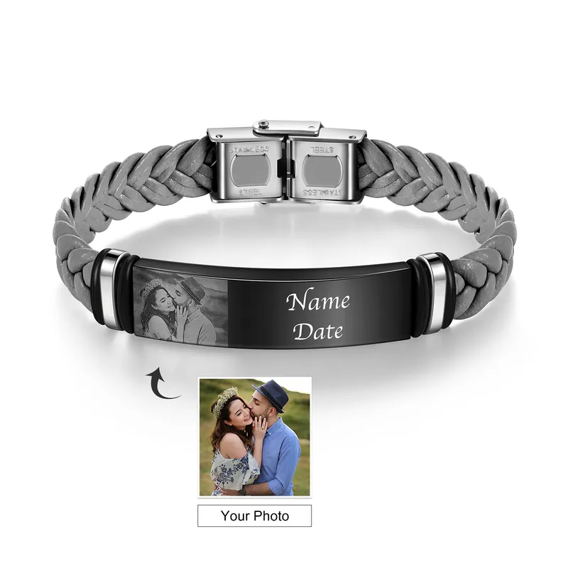 Livraison Gratuite Bracelet Photo Personnalisé avec Prénom et Date pour Homme|Jessemade
