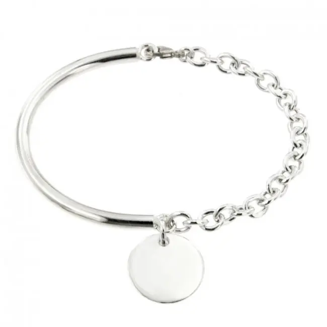 Dernière Chance Bracelet jonc semi rigide médaille 15mm à graver Argent massif - Terre de Bijoux.com