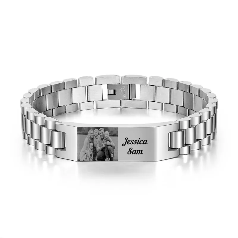 Nouvelle Collection À Mon Homme - Bracelet Photo Personnalisé avec Texte en Acier inoxydable|Jessemade
