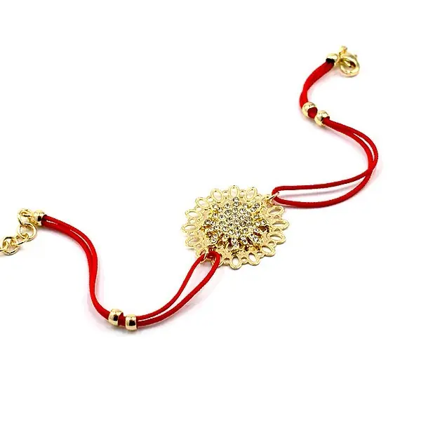 Bracelet pour femme - Cordon rouge - Fleur Cz Marque
