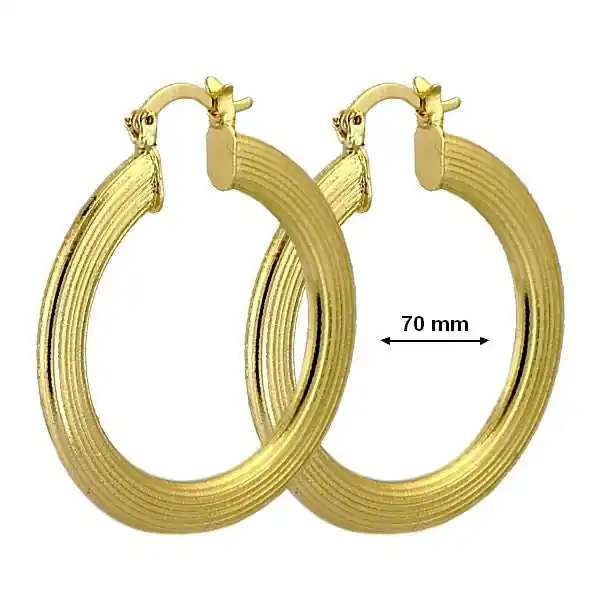 Boucles d'oreilles pour femme - Couleur Or - Créoles 70 mm ciselé Petit Prix