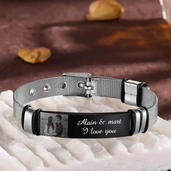 À mon Papa - Bracelet Personnalisé 2 texte avec photo Produit De Marque