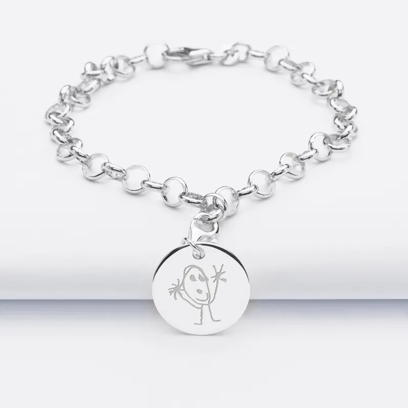 Usine Directe Bracelet personnalisé 1 charm gravé argent 17mm