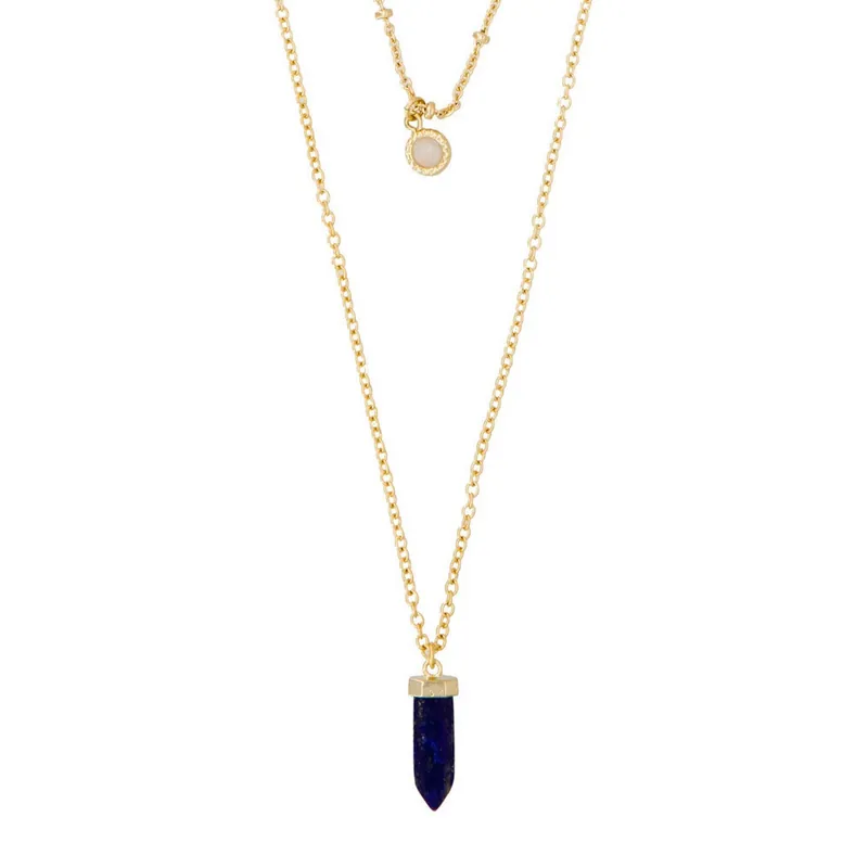 Achetez Aujourd’hui Collier Obsidia Agate grise et Lapis Lazuli bleu Laiton doré