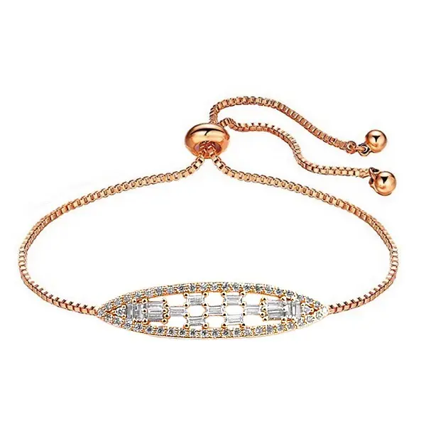 Meilleure Qualité Bracelet pour femme - Couleur or rose pierres serties - Plaque ovale