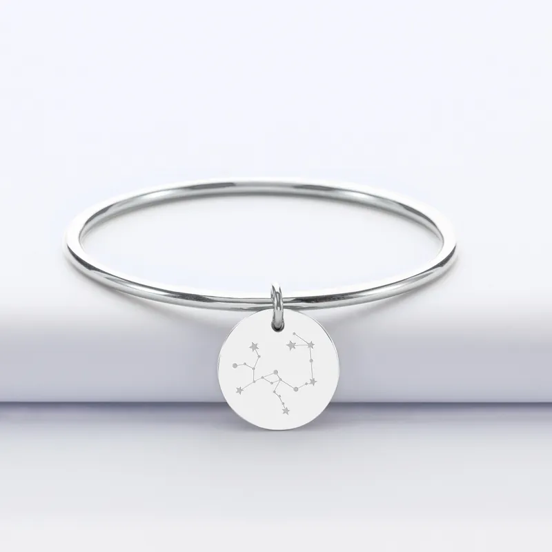 Satisfait Ou Remboursé Bracelet jonc constellation personnalisé médaille gravée acier 20 mm