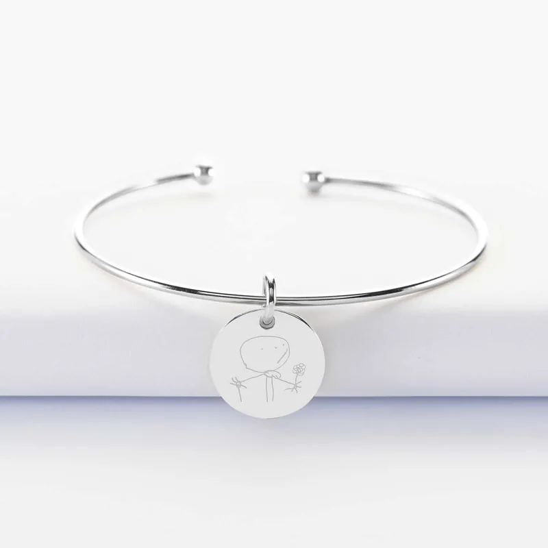Achat Immédiat Bracelet personnalisé jonc ouvert argent médaille gravée 15 mm