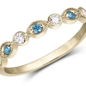 Promotion Jonc Cybèle semi-éternité à diamants bleus et blancs style ancien 14k or jaune pour femme