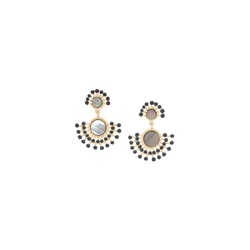 Prix Bas Boucles d'oreilles poussoir éventail 2 éléments noirs - Lauryne