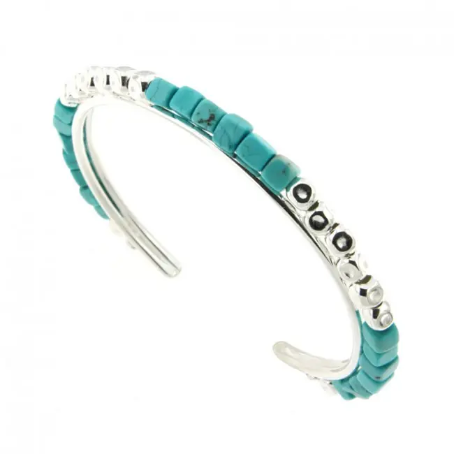 Bracelet JONC Argent et Perles turquoise naturelles | BIJOUX FEMME PIERRES NATURELLES Soldes