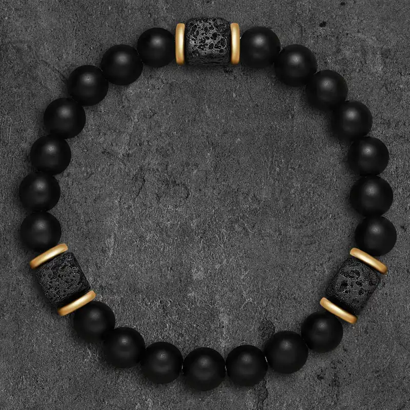Vente Directe Bracelet en Pierre de Lave NoireÉlégance et Force bracelet personnalisé homme Noir Cadeau pour Homme|Jessemade