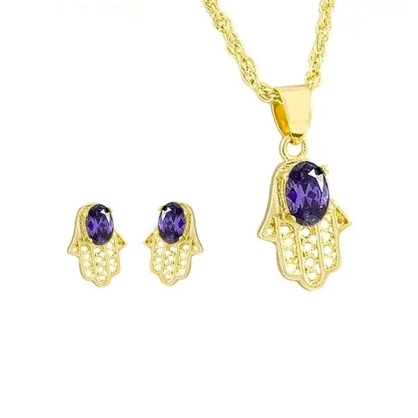 Offre Du Jour Parure pendentif et boucles - main de Fatma diamant cz violet
