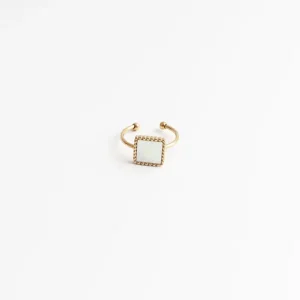Achetez Aujourd’hui Square Shell - Anneau - Pierre naturelle - Acier inoxydable - Ajustable
