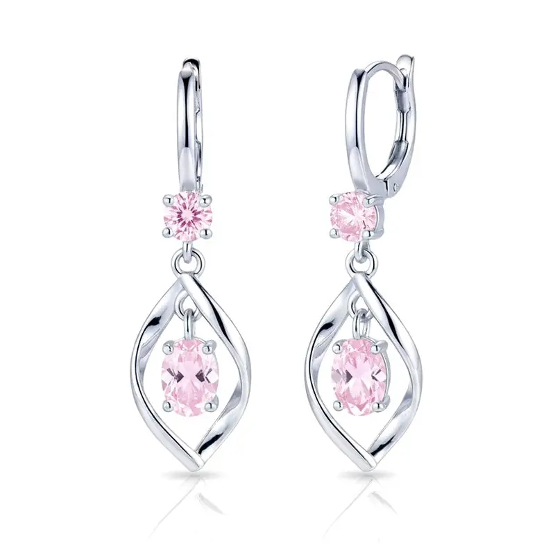 Haute Qualité Boucles d'oreilles argent 925 tombantes zirconiums rose sertis Gabriela