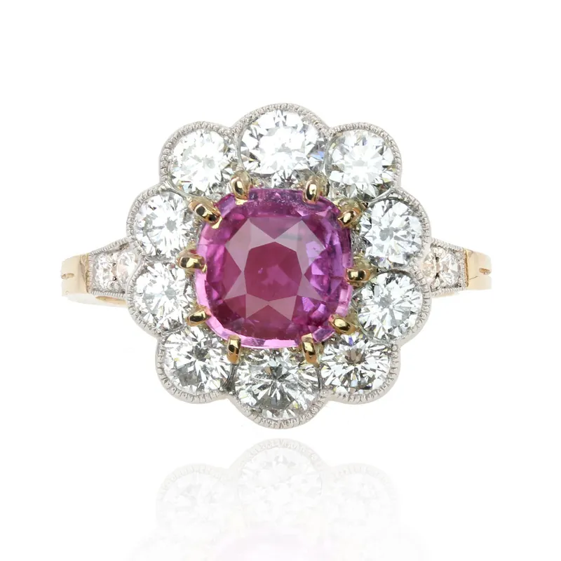 Prix Choc Bague saphir rose et diamants en marguerite
