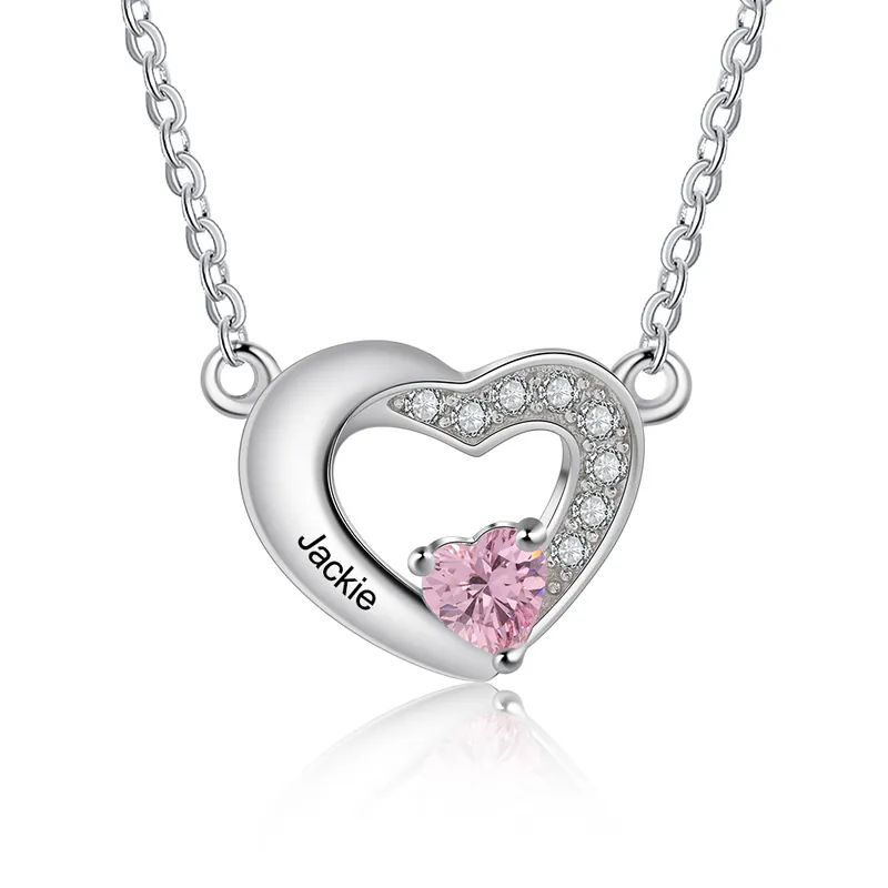Collier 1 Prénom Personnalisé Pendentif Cœur avec 1 Pierre de Naissance Achat Immédiat